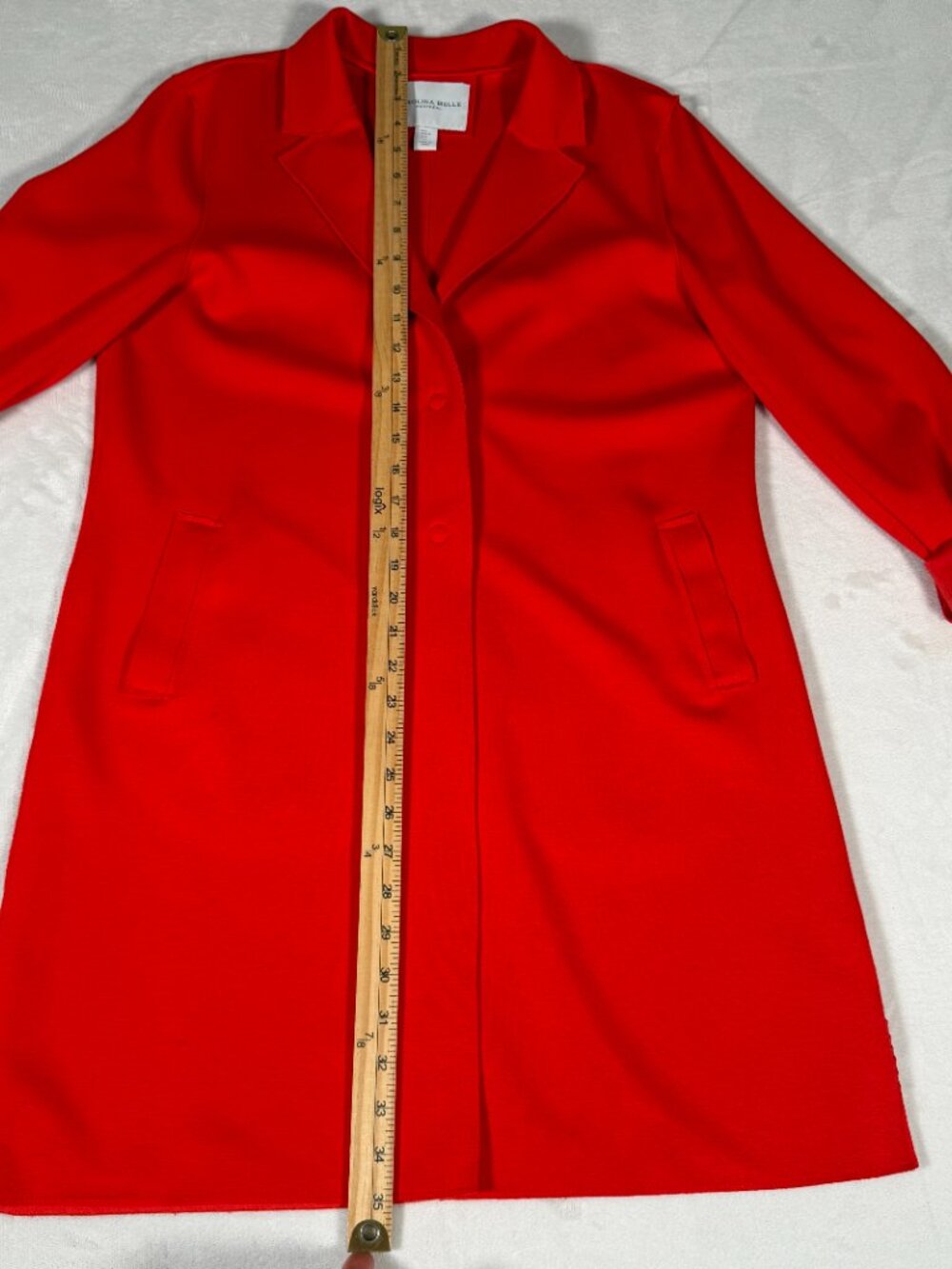 Carolina Belle Montreal Blazer Coat Women Size L Red Long Stretch Snap Closure - Picture 2 of 16